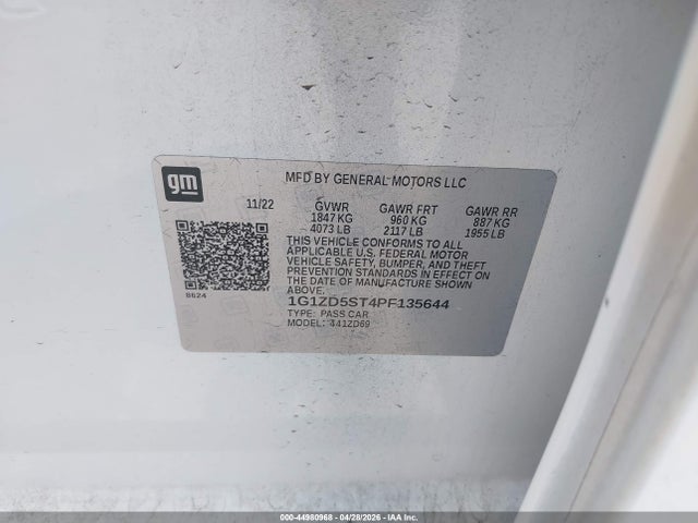 Aukcja sprzedaży 2023 Chevrolet Malibu Fwd 1lt, vin: 1G1ZD5ST4PF135644, numer aukcji: 44980968