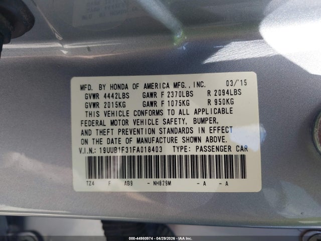 Продаж на аукціоні авто 2015 Acura Tlx, vin: 19UUB1F31FA018403, номер лоту: 44980974