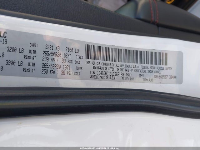 Продаж на аукціоні авто 2018 Dodge Durango R/t Rwd, vin: 1C4SDHCT3JC362129, номер лоту: 44980983