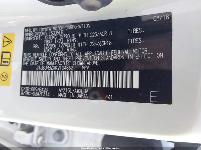 JTJBJRBZXK2104862 Lexus NX 300H