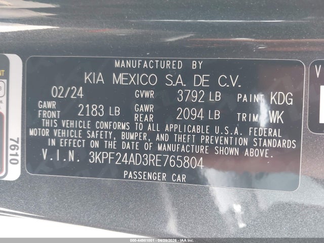 KIA Forte Lxs 2024 3KPF24AD3RE765804 Image 9