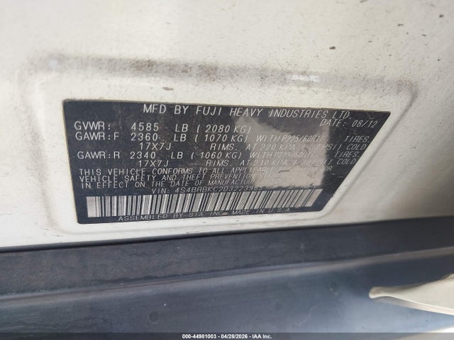Продаж на аукціоні авто 2013 Subaru Outback 2.5i Limited, vin: 4S4BRBKC2D3223965, номер лоту: 44981003