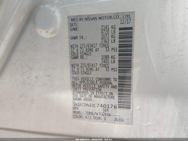 Продаж на аукціоні авто 2018 Nissan Rogue S, vin: 5N1AT2MV8JC740176, номер лоту: 44981018