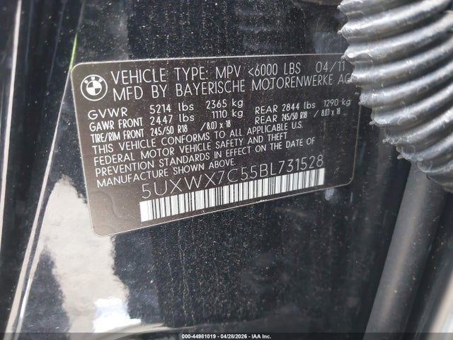 44981019 :رقم المزاد ، 5UXWX7C55BL731528 vin ، 2011 Bmw X3 Xdrive35i مزاد بيع