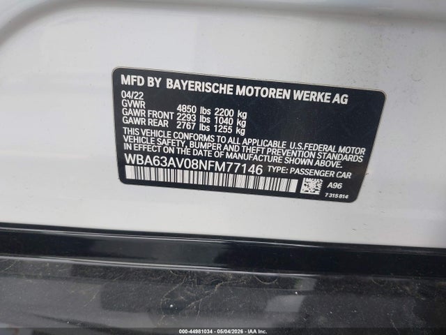 WBA63AV08NFM77146 BMW 430i Gran Coupe