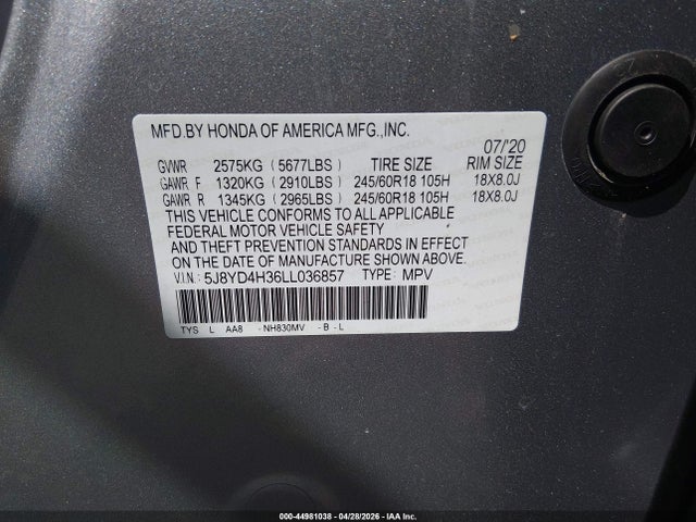 Aukcja sprzedaży 2020 Acura Mdx Standard, vin: 5J8YD4H36LL036857, numer aukcji: 44981038