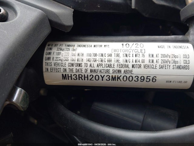 Продажа на аукционе авто 2021 Yamaha Mt-03, vin: MH3RH20Y3MK003956, номер лота: 44981043
