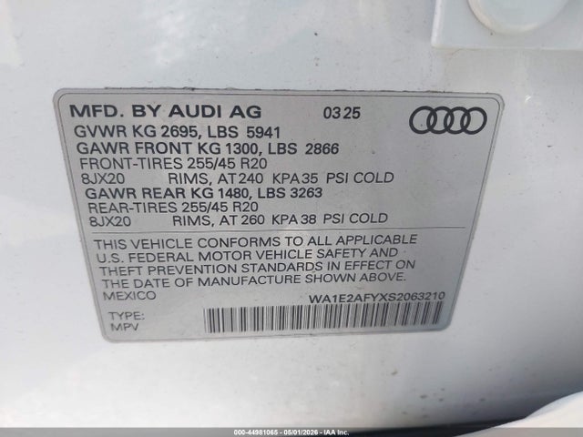 Aukcja sprzedaży 2025 Audi Q5 Premium Plus 55 Tfsi E S Line Quattro S Tronic, vin: WA1E2AFYXS2063210, numer aukcji: 44981065