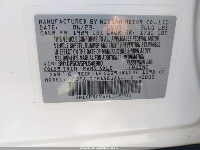 Aukcja sprzedaży 2023 Nissan Kicks Sv Xtronic Cvt, vin: 3N1CP5CV5PL548900, numer aukcji: 44981074