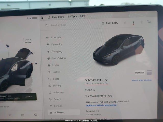 44981076 :رقم المزاد ، 7SAYGDEF4PF647213 vin ، 2023 Tesla Model Y Performance Dual Motor All-wheel Drive مزاد بيع