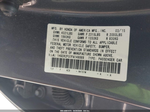 1HGCR2F57FA148989 Honda Accord Sport