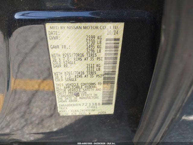 Nissan Frontier Sv 2015 1N6AD0ER4FN723388 Image 9