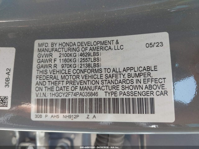 1HGCY2F74PA035846 Honda Accord Hybrid Sport-l