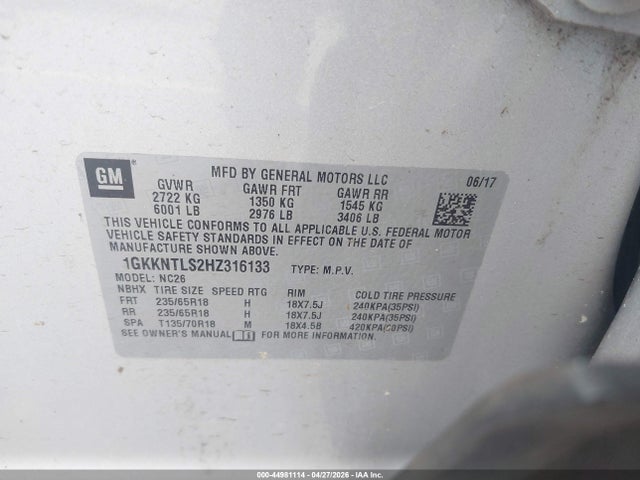 1GKKNTLS2HZ316133 GMC Acadia Sle-2