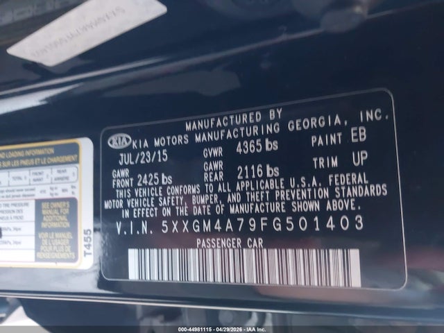 5XXGM4A79FG501403 KIA Optima Lx
