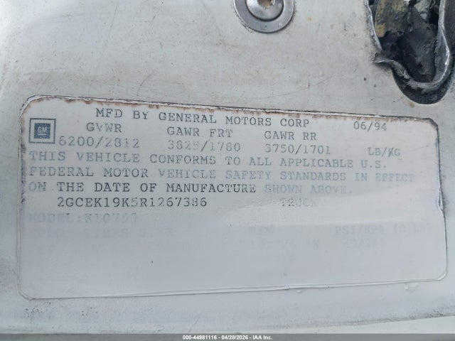 Продаж на аукціоні авто 1994 Chevrolet Gmt-400 K1500, vin: 2GCEK19K5R1267386, номер лоту: 44981116