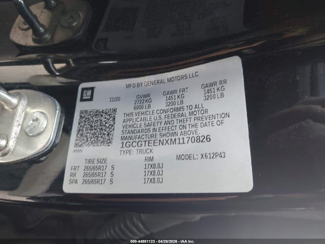 Продажа на аукционе авто 2021 Chevrolet Colorado 4wd  Short Box Zr2, vin: 1GCGTEENXM1170826, номер лота: 44981123