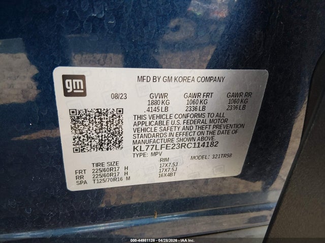 Продажа на аукционе авто 2024 Chevrolet Trax Fwd Sp, vin: KL77LFE23RC114182, номер лота: 44981128