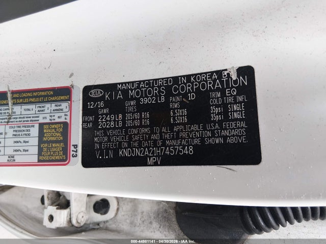 Aukcja sprzedaży 2017 Kia Soul, vin: KNDJN2A21H7457548, numer aukcji: 44981141