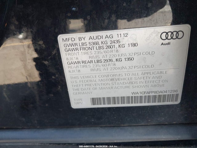 Aukcja sprzedaży 2013 Audi Q5 2.0t Premium, vin: WA1CFAFP8DA041296, numer aukcji: 44981176