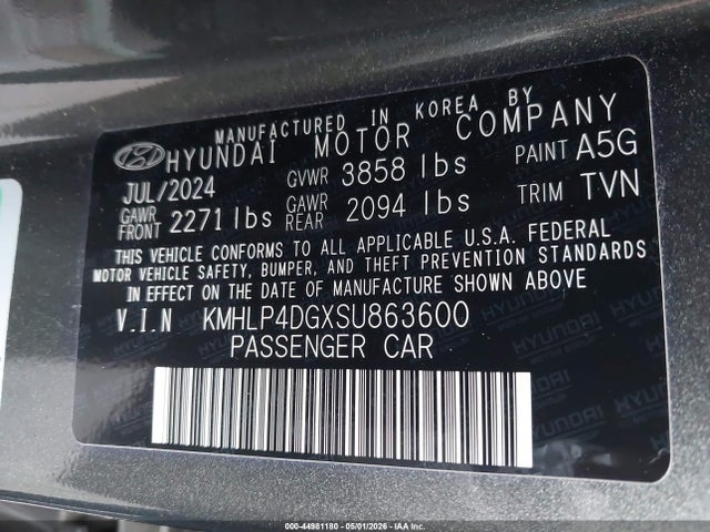 KMHLP4DGXSU863600 Hyundai Elantra Limited