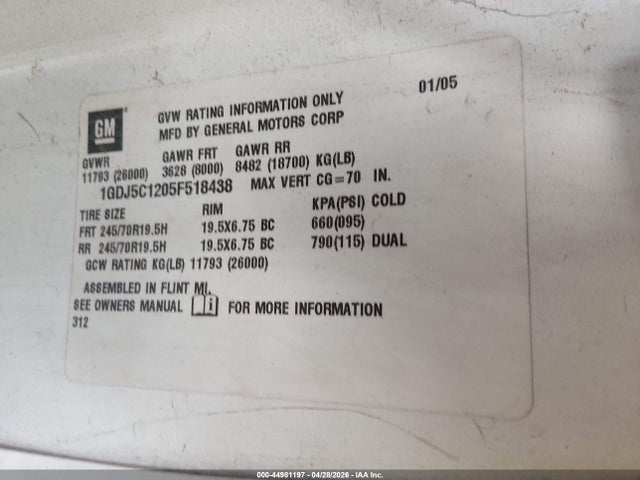 Продаж на аукціоні авто 2005 Gmc C5500, vin: 1GDJ5C1205F518438, номер лоту: 44981197