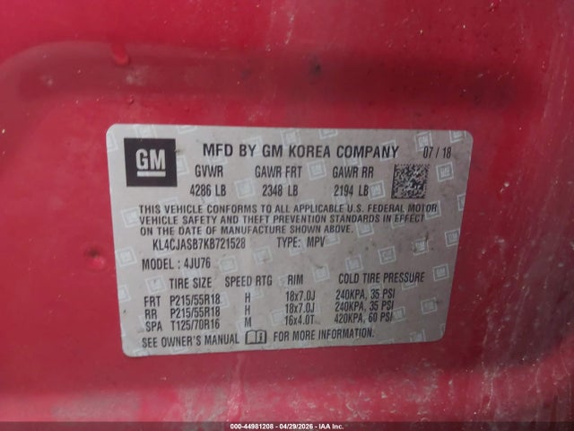 2019 Buick Encore Fwd Preferred მანქანა იყიდება აუქციონზე, vin: KL4CJASB7KB721528, აუქციონის ნომერი: 44981208