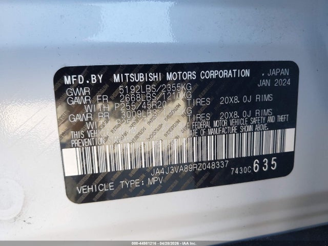 2024 Mitsubishi Outlander Se 2.5 2wd მანქანა იყიდება აუქციონზე, vin: JA4J3VA89RZ048337, აუქციონის ნომერი: 44981216