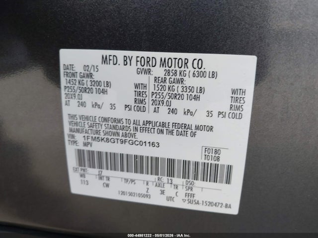 Продаж на аукціоні авто 2015 Ford Explorer Sport, vin: 1FM5K8GT9FGC01163, номер лоту: 44981222