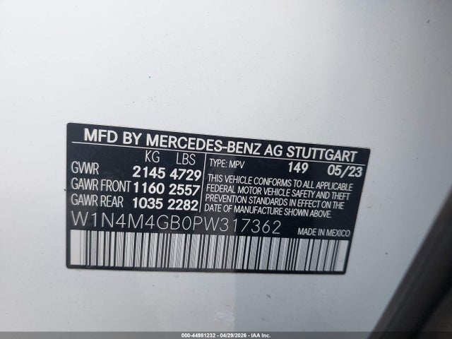 Aukcja sprzedaży 2023 Mercedes-benz Glb 250, vin: W1N4M4GB0PW317362, numer aukcji: 44981232
