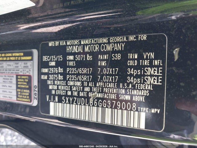 Продажа на аукционе авто 2016 Hyundai Santa Fe Sport 2.4l, vin: 5XYZUDLB6GG379008, номер лота: 44981248