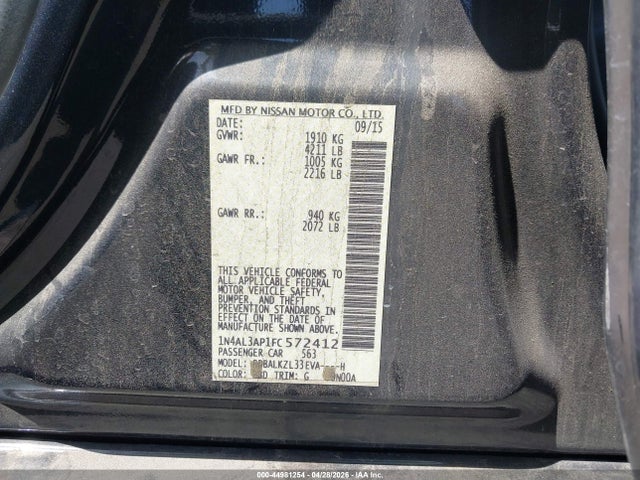 44981254 :رقم المزاد ، 1N4AL3AP1FC572412 vin ، 2015 Nissan Altima 2.5 Sv مزاد بيع