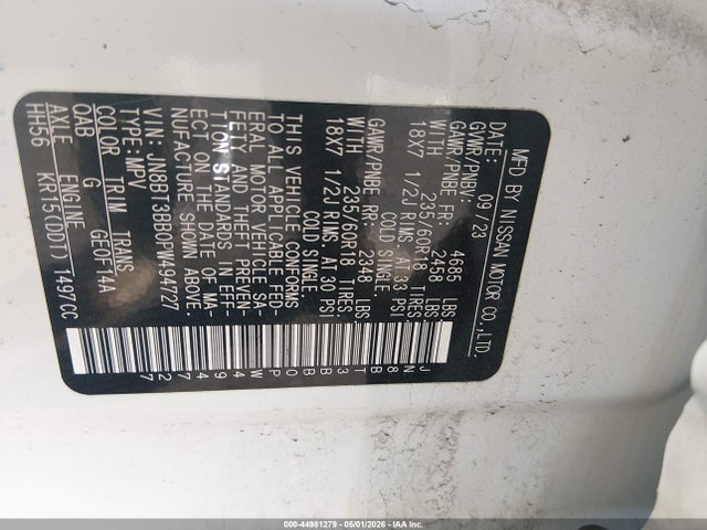 Продажа на аукционе авто 2023 Nissan Rogue Sv Intelligent Awd, vin: JN8BT3BB0PW494727, номер лота: 44981279