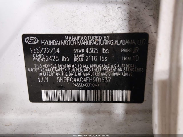 Aukcja sprzedaży 2014 Hyundai Sonata Limited, vin: 5NPEC4AC4EH901637, numer aukcji: 44981305