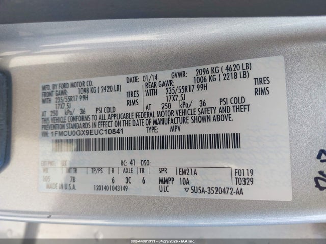 Ford ESCAPE SE 2014 1FMCU0GX9EUC10841 Image 9