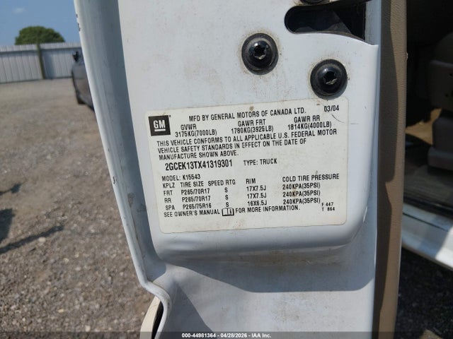 Auction sale of the 2004 Chevrolet Silverado 1500 Z71, vin: 2GCEK13TX41319301, lot number: 44981364