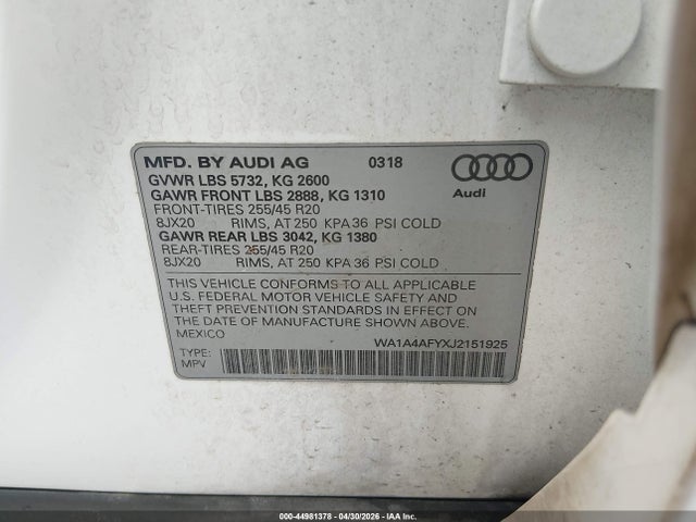 Aukcja sprzedaży 2018 Audi Sq5 3.0t Premium Plus, vin: WA1A4AFYXJ2151925, numer aukcji: 44981378