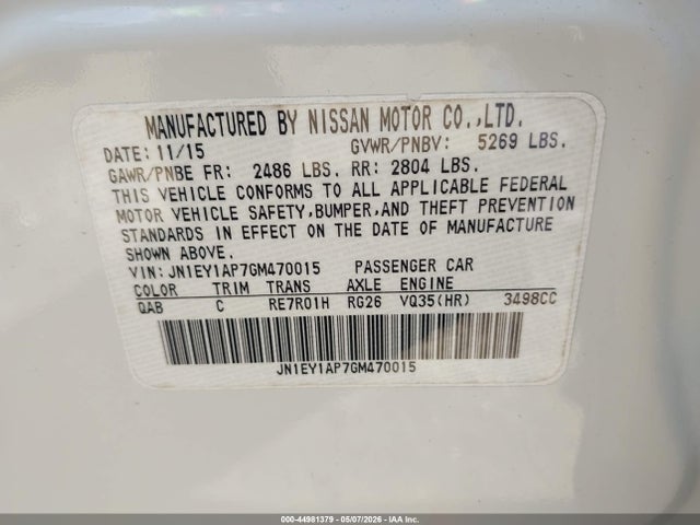 44981379 :رقم المزاد ، JN1EY1AP7GM470015 vin ، 2016 Infiniti Q70h مزاد بيع