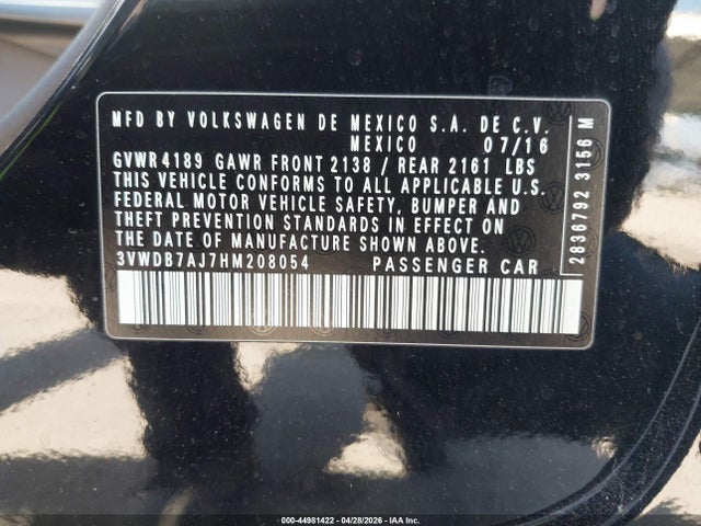 3VWDB7AJ7HM208054 Volkswagen Jetta 1.4t Se
