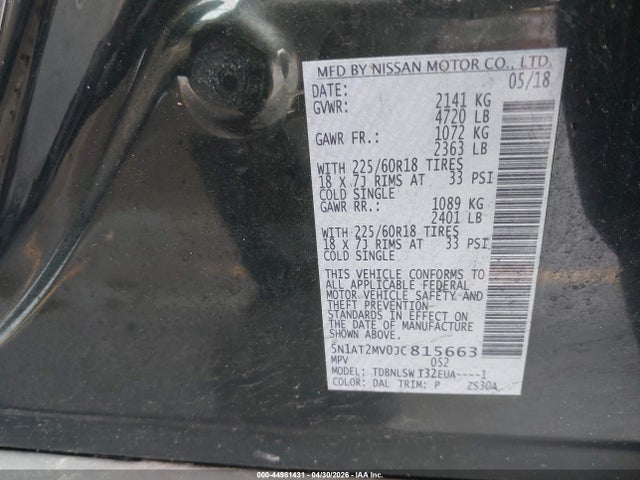 Продаж на аукціоні авто 2018 Nissan Rogue Sl, vin: 5N1AT2MV0JC815663, номер лоту: 44981431