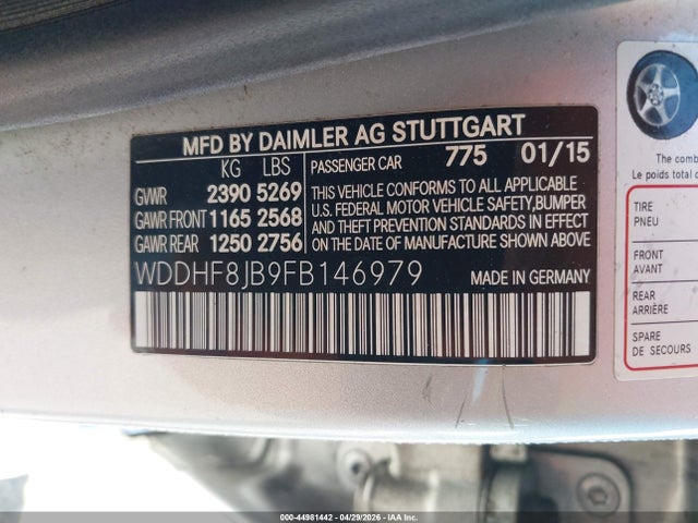 Aukcja sprzedaży 2015 Mercedes-benz E 350 4matic, vin: WDDHF8JB9FB146979, numer aukcji: 44981442