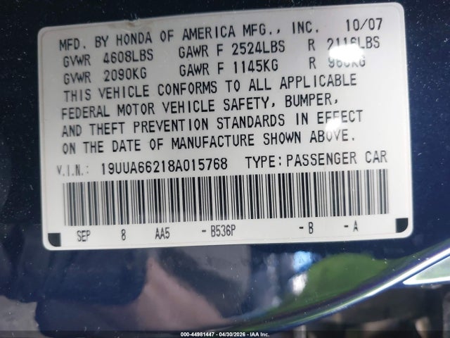 Продаж на аукціоні авто 2008 Acura Tl 3.2, vin: 19UUA66218A015768, номер лоту: 44981447