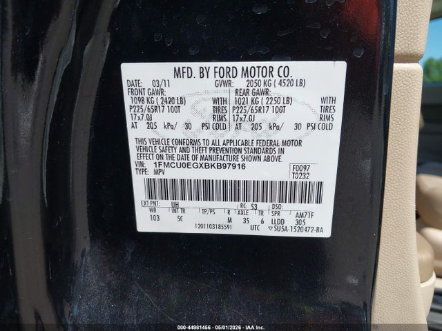 Продаж на аукціоні авто 2011 Ford Escape Limited, vin: 1FMCU0EGXBKB97916, номер лоту: 44981456