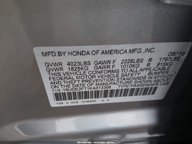 Продаж на аукціоні авто 2019 Acura Ilx Premium Package/technology Package, vin: 19UDE2F71KA013308, номер лоту: 44981499