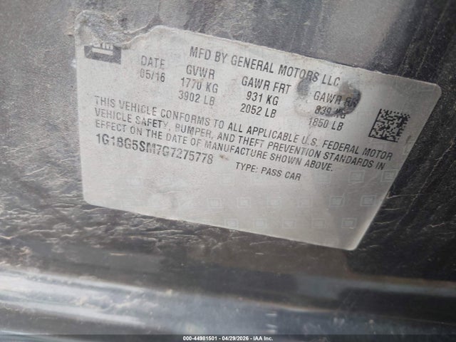 1G1BG5SM7G7275778 Chevrolet Cruze Premier Auto