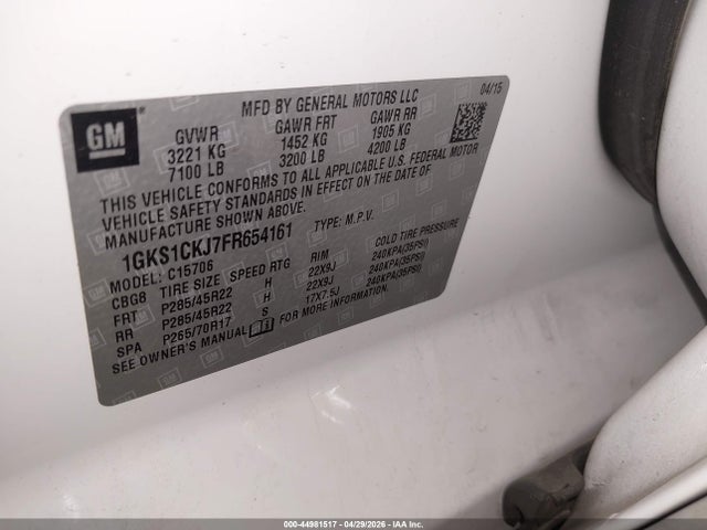 1GKS1CKJ7FR654161 GMC YUKON DENALI