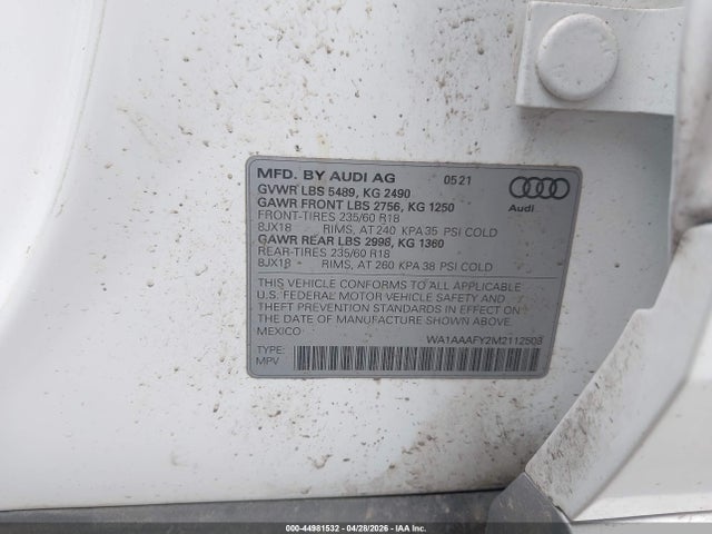 Aukcja sprzedaży 2021 Audi Q5 Premium 45 Tfsi Quattro S Tronic, vin: WA1AAAFY2M2112503, numer aukcji: 44981532