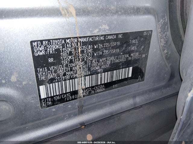 2021 Toyota Rav4 Limited მანქანა იყიდება აუქციონზე, vin: 2T3Y1RFV9MC143684, აუქციონის ნომერი: 44981539