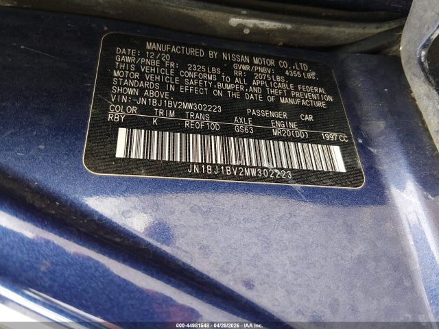44981548 :رقم المزاد ، JN1BJ1BV2MW302223 vin ، 2021 Nissan Rogue Sport Sv Fwd Xtronic Cvt مزاد بيع