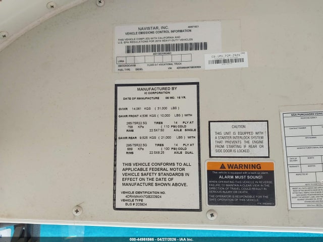 Aukcja sprzedaży 2016 Ic Corporation 3000 Ce, vin: 4DRAMAAN7GB203924, numer aukcji: 44981565